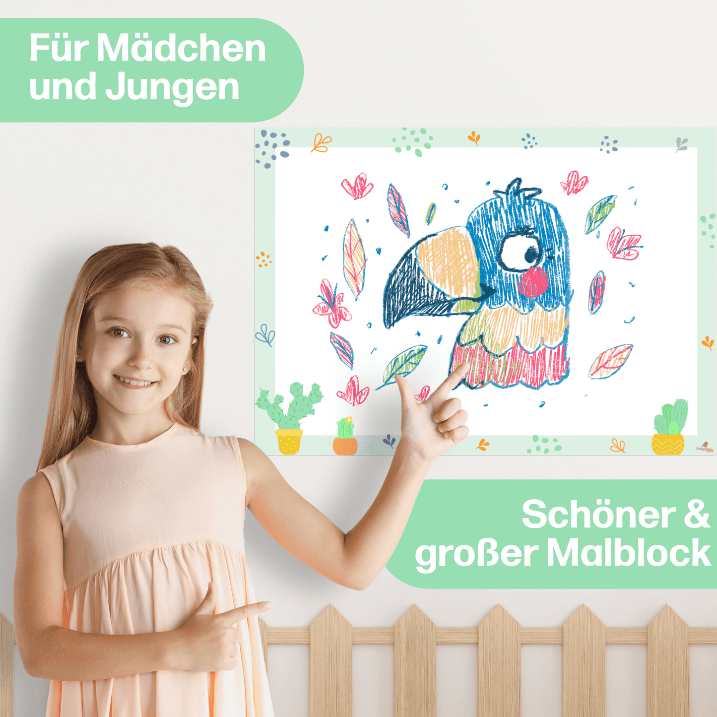 Kakteen Malblock • DIN A3 Malunterlage für Kinder & Erwachsene • 25 Blatt
