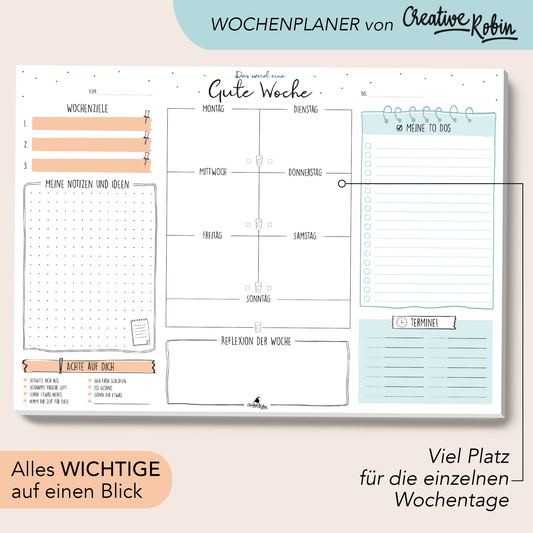 Wochenplaner Schreibtischunterlage aus Papier mit To-Do Liste, Tagesplaner und co. I DIN A3