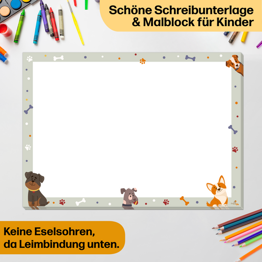 Hunde Malblock und Malunterlage für Kinder & Erwachsene • DIN A3 mit 25 Blatt