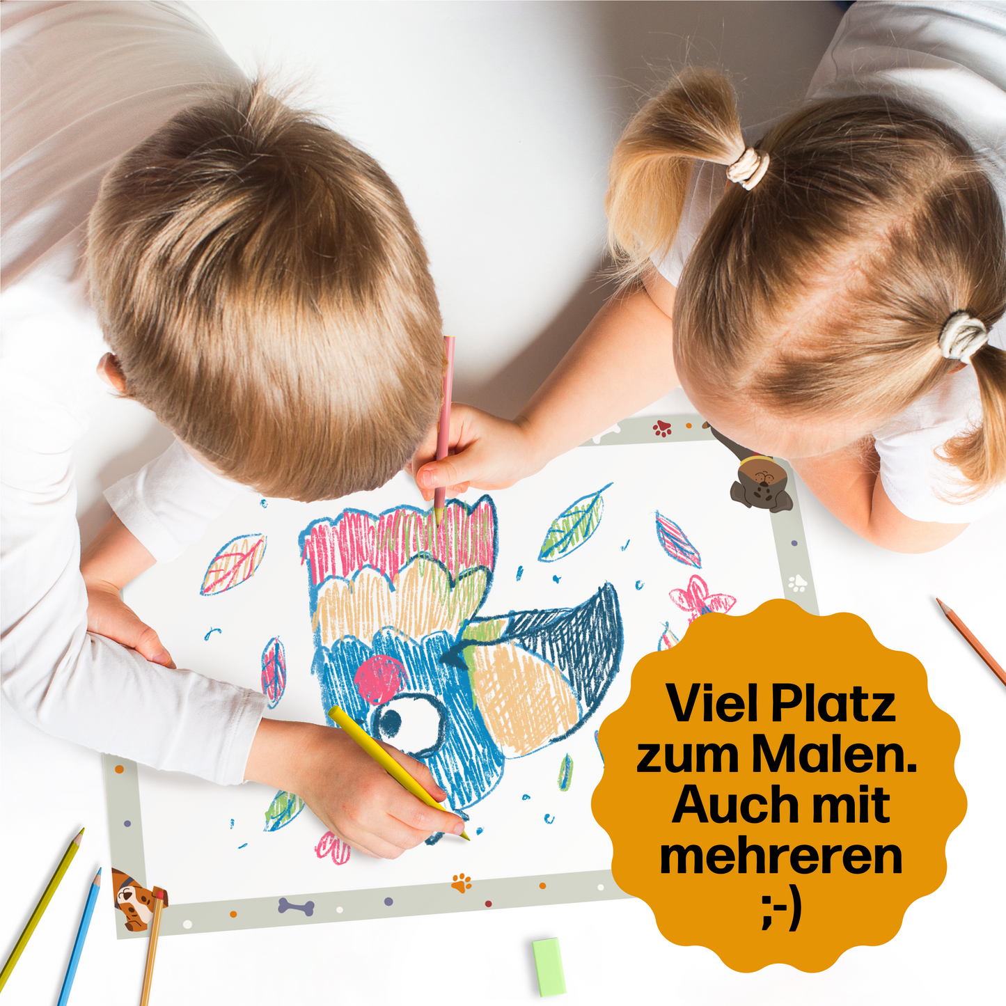 Hunde Malblock und Malunterlage für Kinder & Erwachsene • DIN A3 mit 25 Blatt