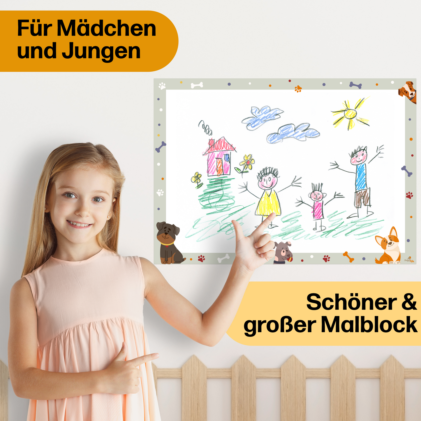 Hunde Malblock und Malunterlage für Kinder & Erwachsene • DIN A3 mit 25 Blatt