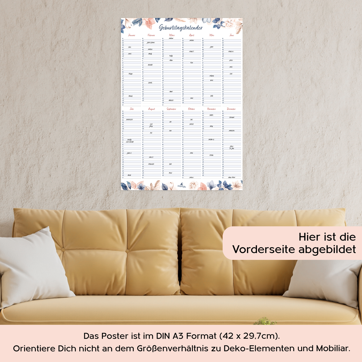 Geburtstagskalender immerwährend im floralem Stil I Jahresunabhängiger Wandkalender I DIN A3 & A2 I CreativeRobin