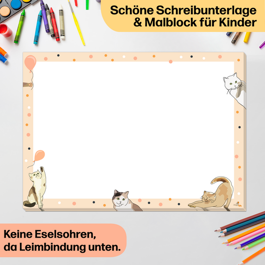 Katzen Malblock und Malunterlage für Kinder & Erwachsene • DIN A3 mit 25 Blatt