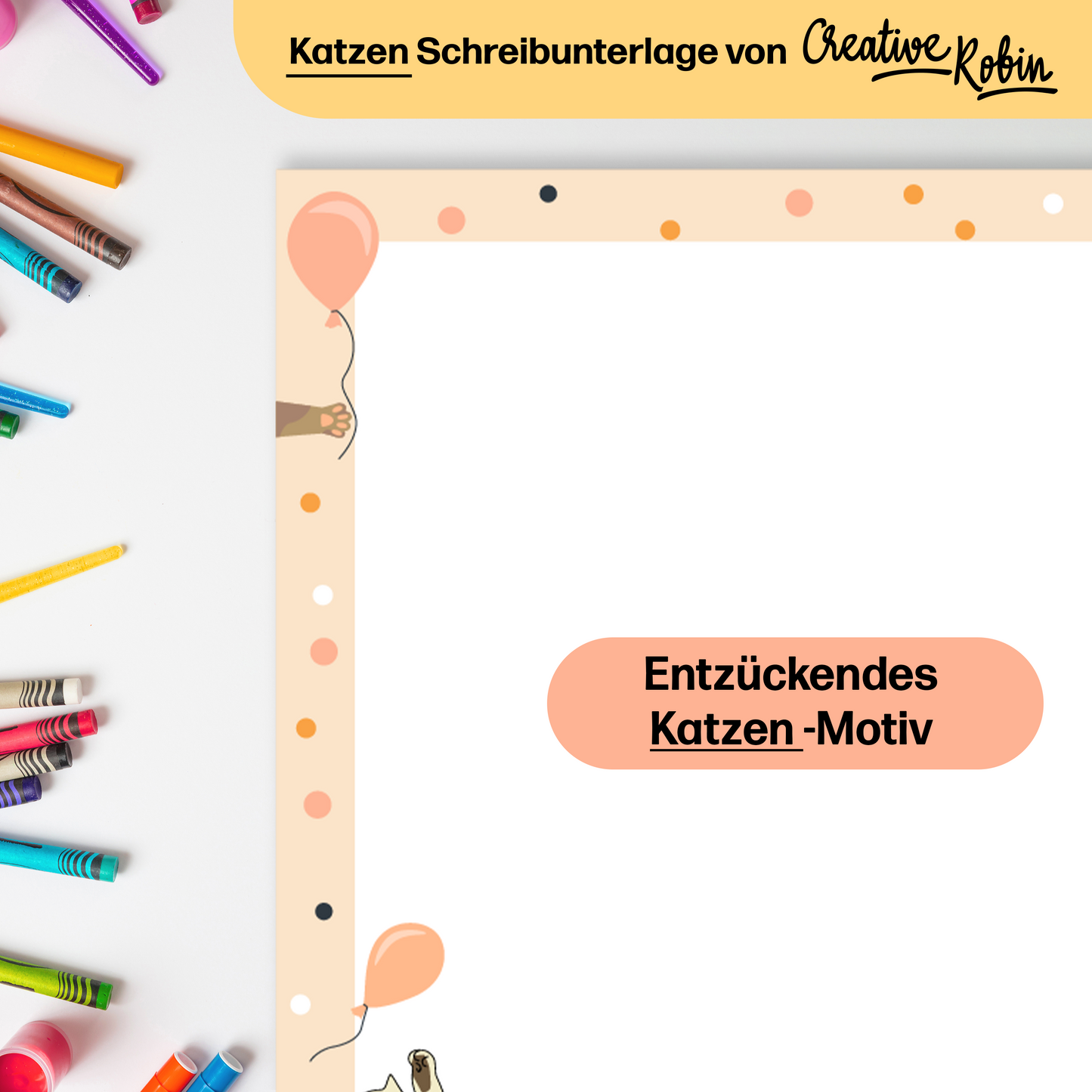 Katzen Malblock und Malunterlage für Kinder & Erwachsene • DIN A3 mit 25 Blatt