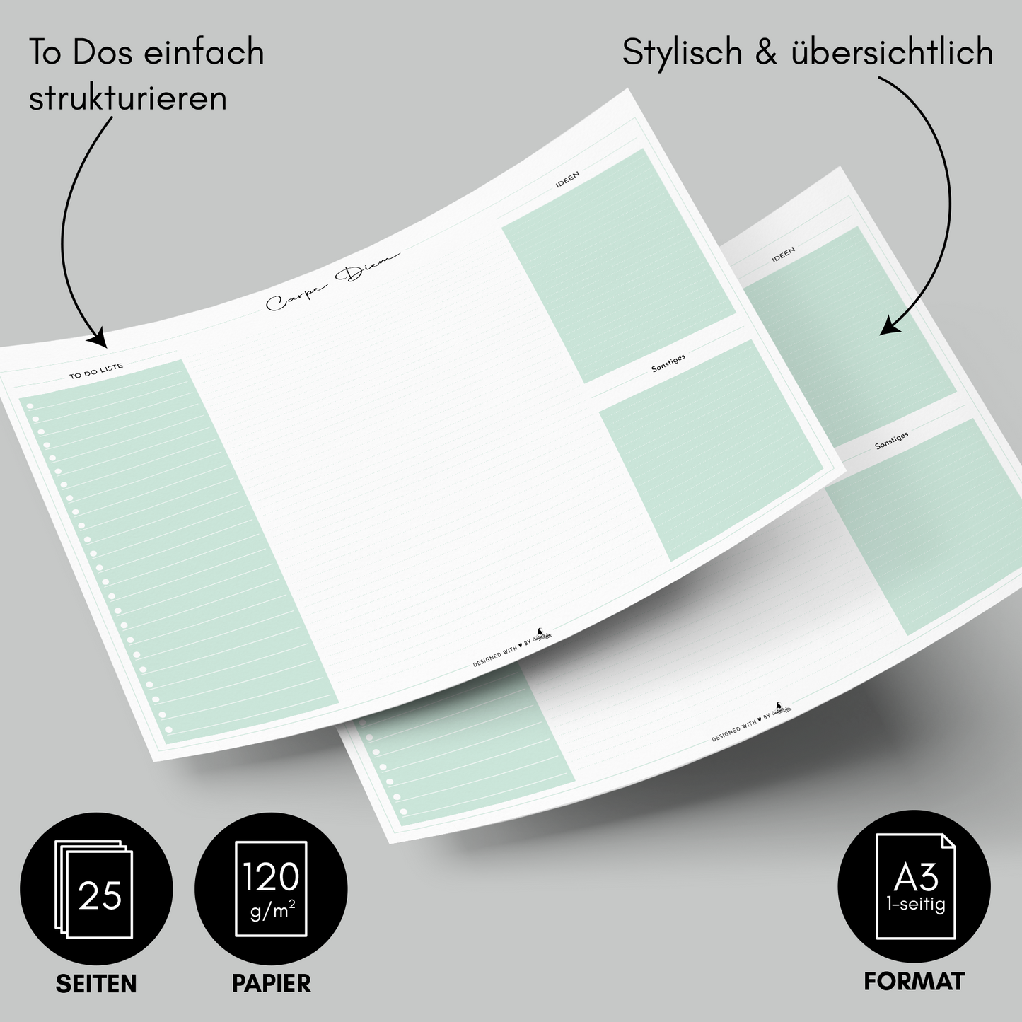 Schreibtischunterlage aus Papier mit To-Do Liste I A3 mit 25 Blatt minzgrün