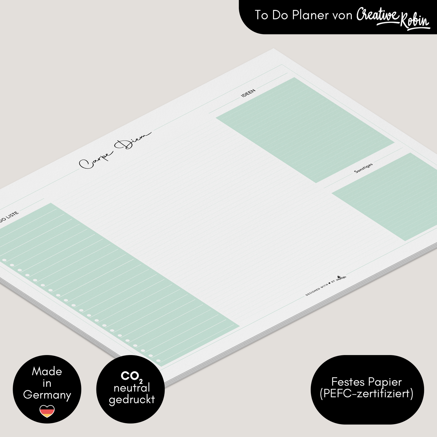 Schreibtischunterlage aus Papier mit To-Do Liste I A3 mit 25 Blatt minzgrün