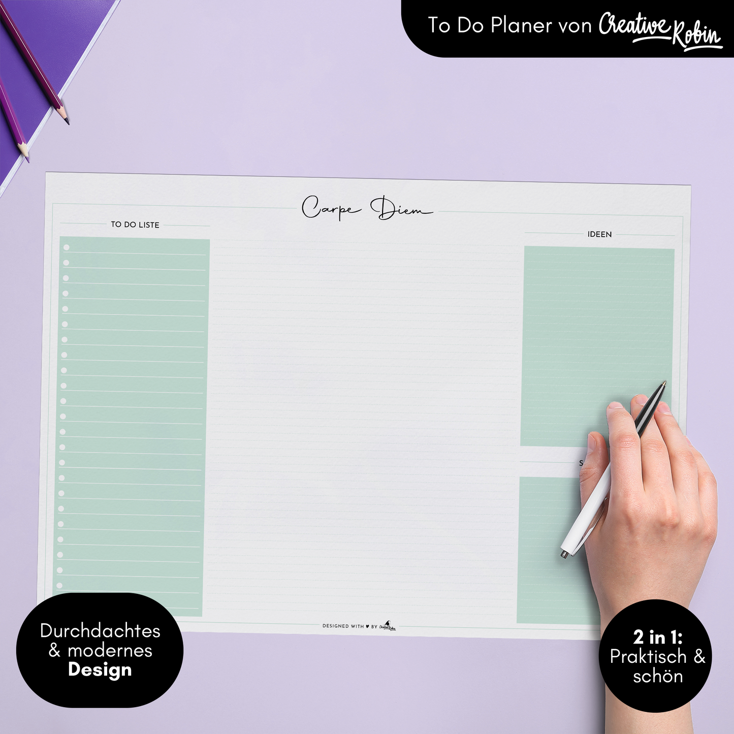 Schreibtischunterlage aus Papier mit To-Do Liste I A3 mit 25 Blatt minzgrün