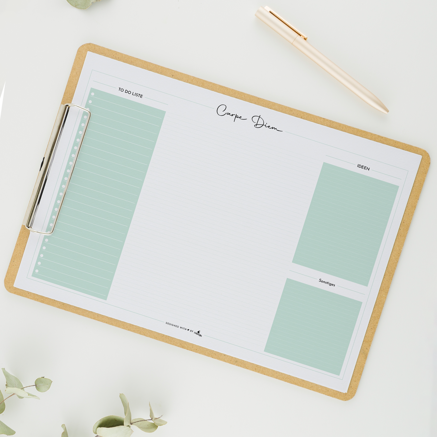 Schreibtischunterlage aus Papier mit To-Do Liste I A4 mit 50 Blatt minzgrün
