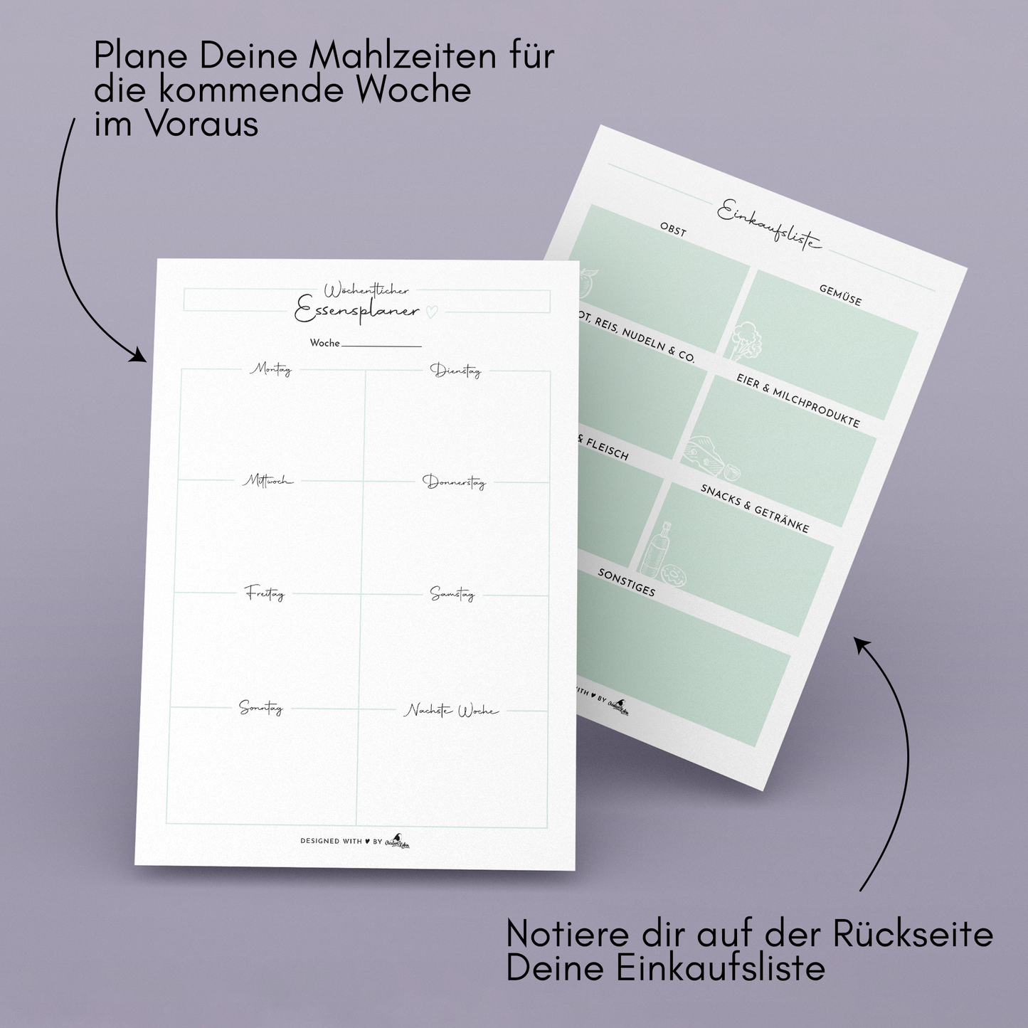 Essensplaner und Einkaufsliste I Menüplaner für die ganze Woche I A5 Block I 50 Blatt