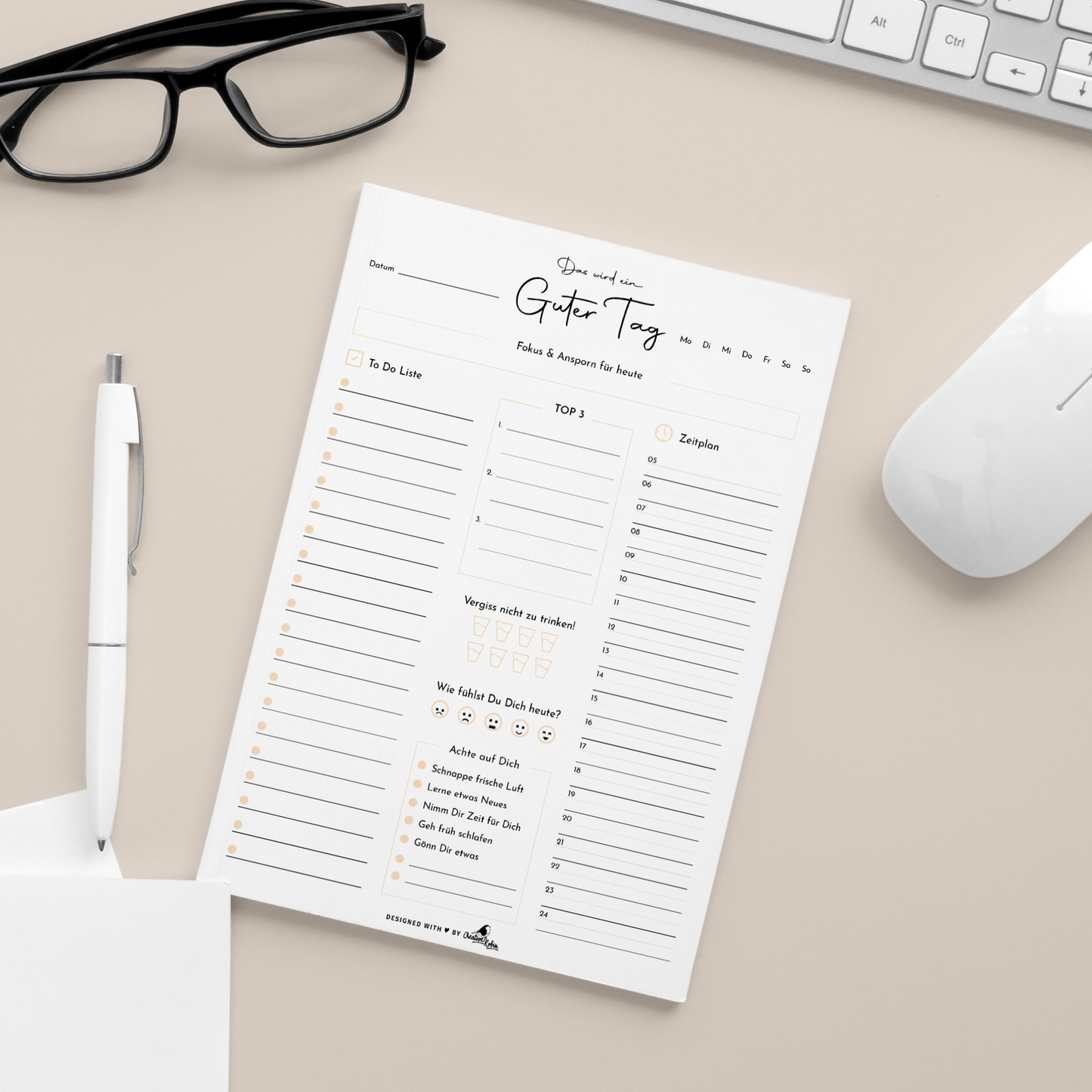 Tagesplaner & To Do Liste | A5 Notizblock orange | 2-seitig bedruckt | 50 Blatt