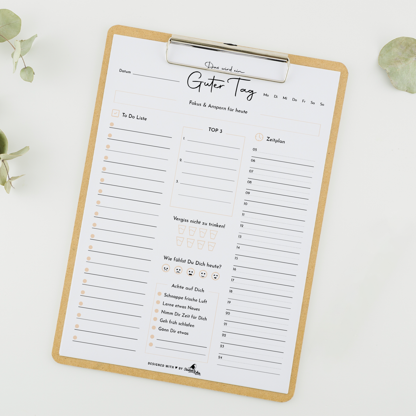 Tagesplaner & To Do Liste | A5 Notizblock orange | 2-seitig bedruckt | 50 Blatt