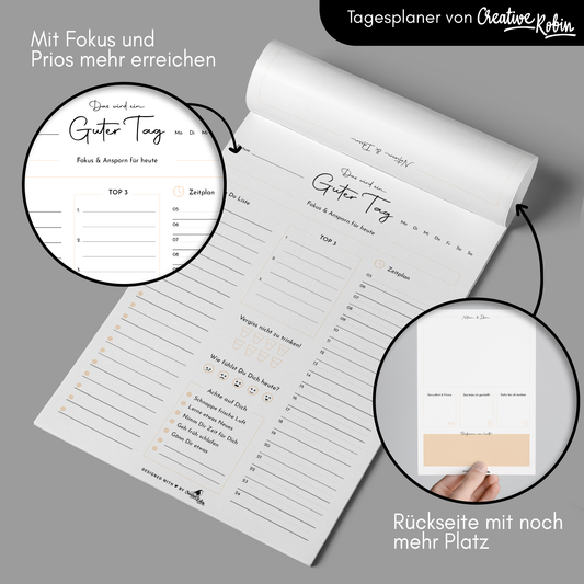 Tagesplaner & To Do Liste | A5 Notizblock orange | 2-seitig bedruckt | 50 Blatt