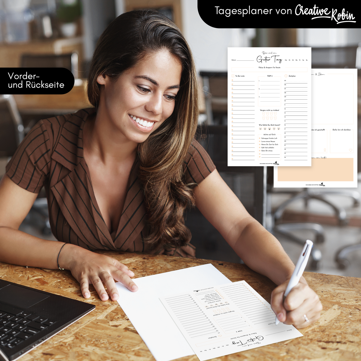 Tagesplaner & To Do Liste | A5 Notizblock orange | 2-seitig bedruckt | 50 Blatt