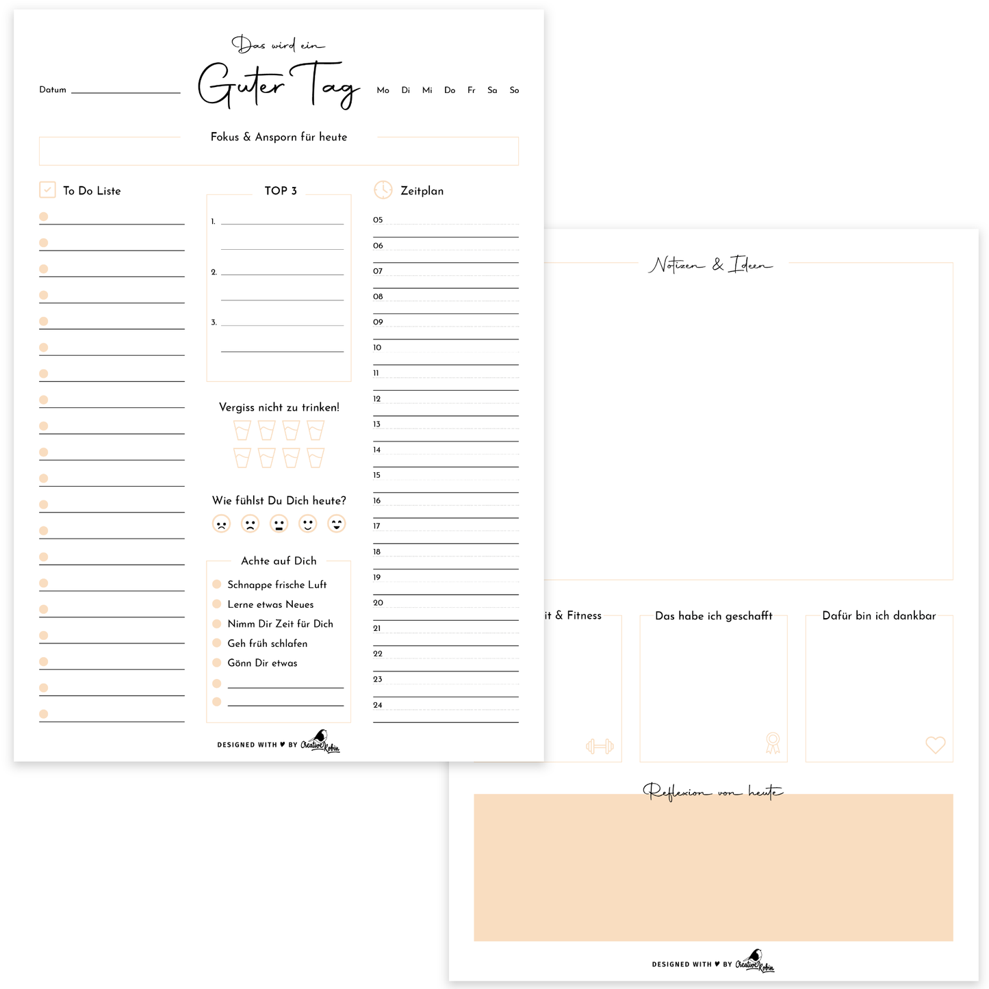 Tagesplaner & To Do Liste | A5 Notizblock orange | 2-seitig bedruckt | 50 Blatt