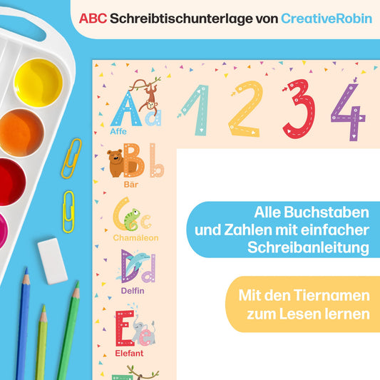 ABC Schreibtischunterlage aus Papier • A3 Malblock & Malunterlage für Kinder • orange • 50 Blatt • CreativeRobin