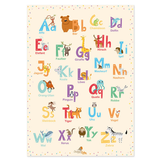 ABC Poster mit Tieren in orange • DIN A3 • fürs Kinderzimmer & Kindergarten