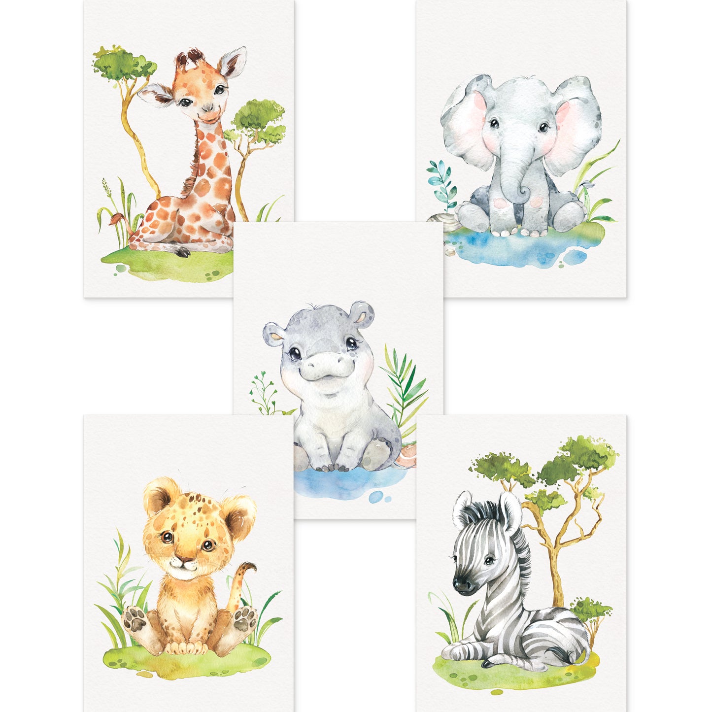 5er Poster-Set fürs Kinderzimmer I Tiere Afrikas I Süße Babyzimmer Deko
