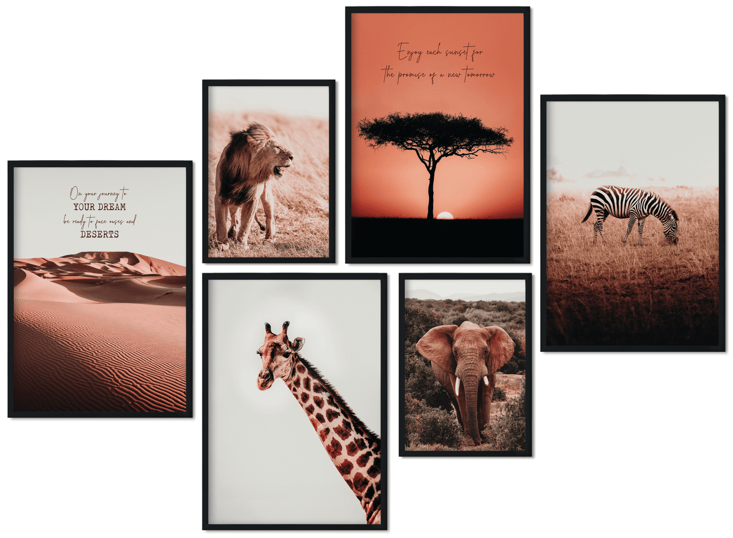 » Afrika « Poster Set als Wohnzimmer Deko | 4x A3 + 2x A4 Wandbilder Collage | ohne Rahmen