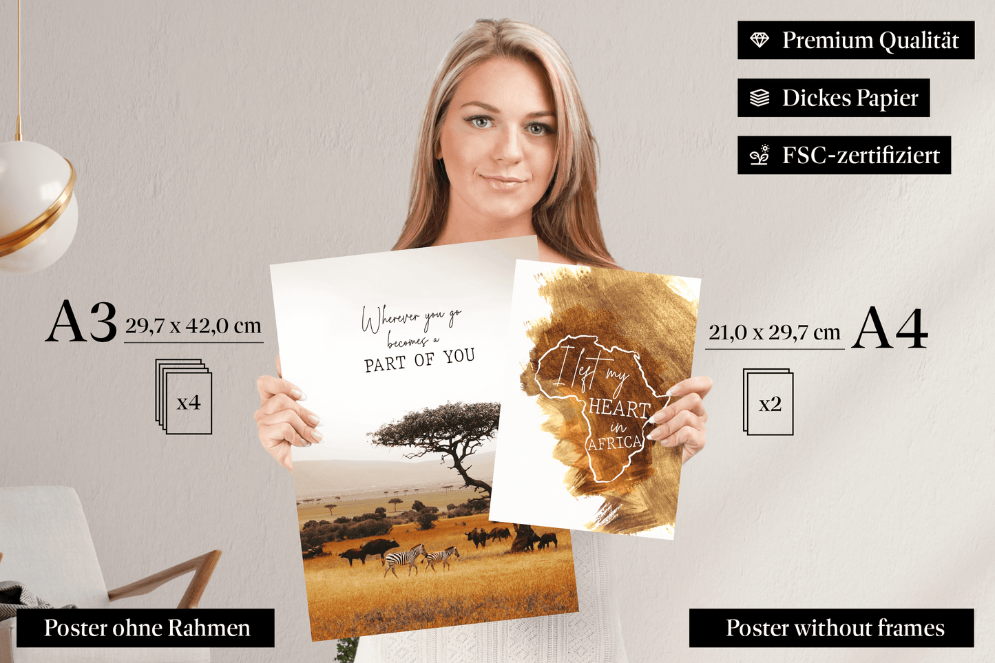 » Afrika « Poster Set als Wohnzimmer Deko | 4x A3 + 2x A4 Wandbilder Collage | ohne Rahmen