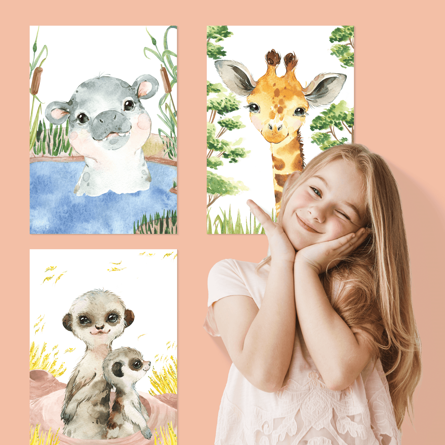 9er Poster Set mit Tieren Afrikas fürs Kinderzimmer I Löwe, Giraffe, Affe, Zebra uvm. als süße Babyzimmer Deko I ohne Rahmen I CreativeRobin