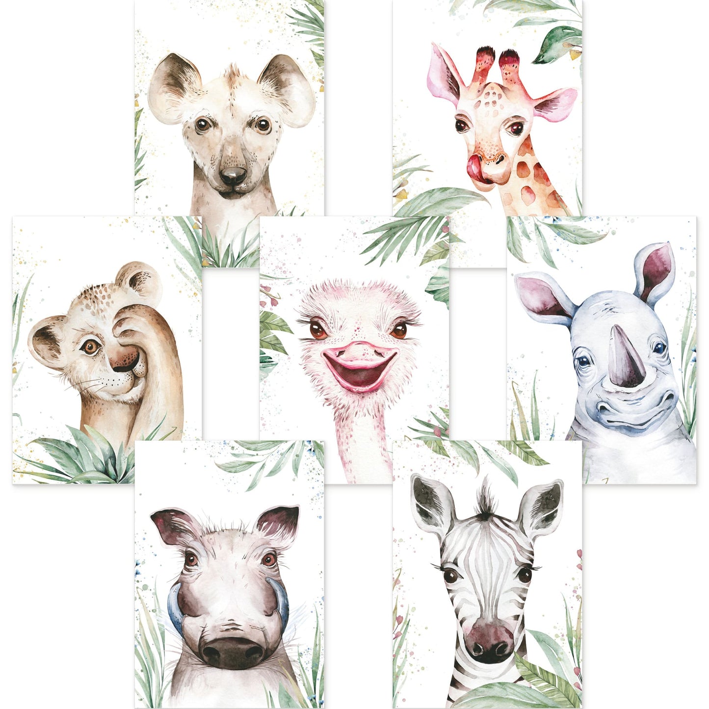 7er Poster Set Afrikanischer Baby Tiere der Savanne ⢠DIN A4