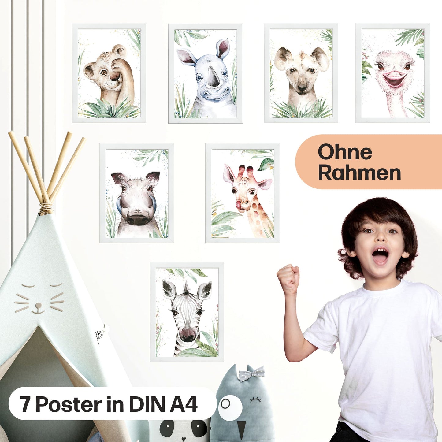 7er Poster Set Afrikanischer Baby Tiere der Savanne • DIN A4