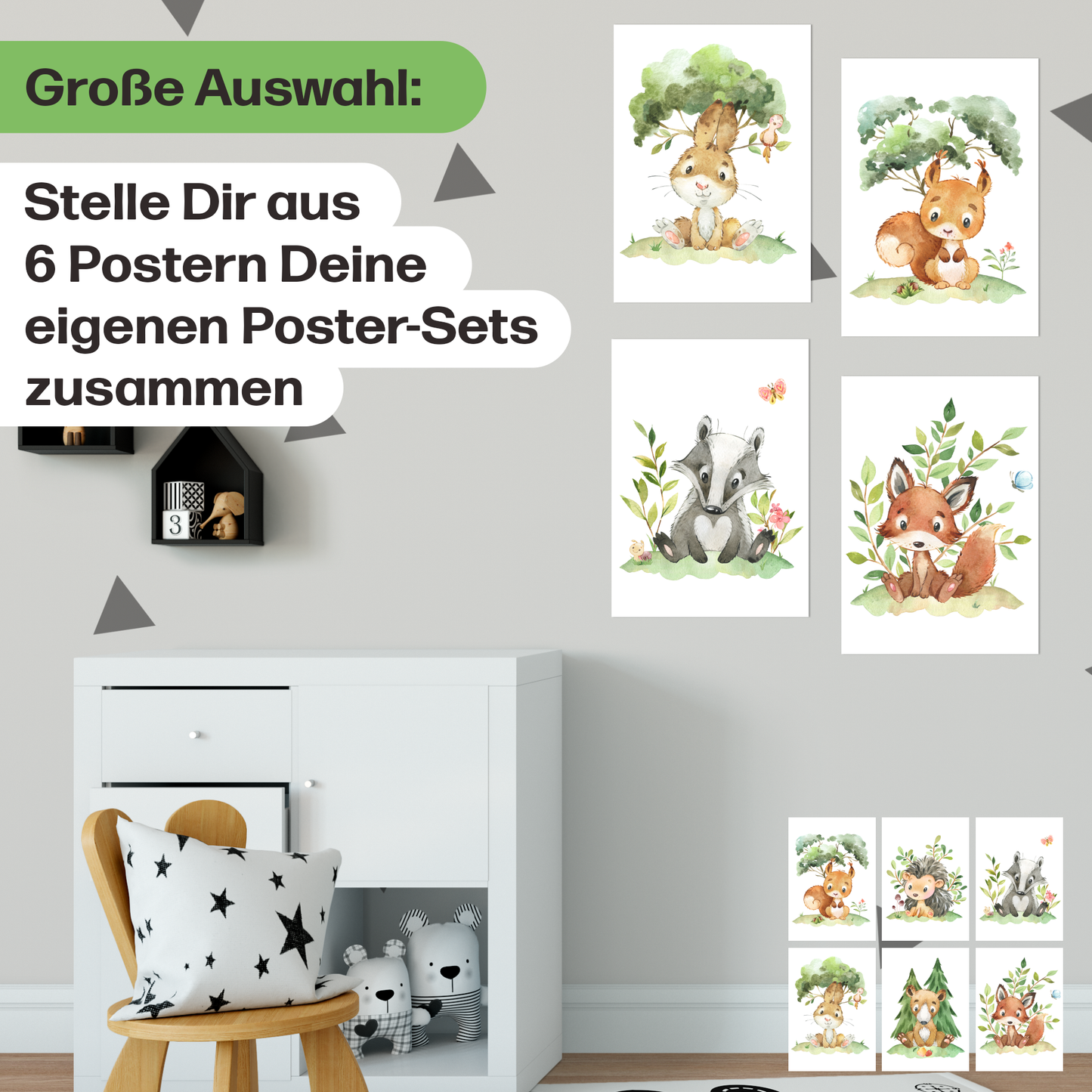 Süßes 6er Waldtier Poster-Set fürs Kinderzimmer I Schöne Babyzimmer Deko mit Bär, Fuchs, Igel und co.