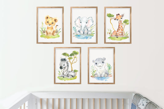 5er Poster-Set fürs Kinderzimmer I Tiere Afrikas I Süße Babyzimmer Deko