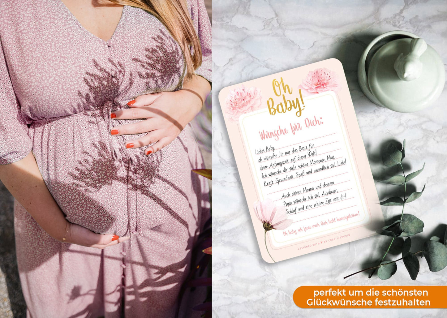 Schönes Babyparty Spiel mit Baby Quiz • 25 Karten in Rosa & Gold • CreativeRobin