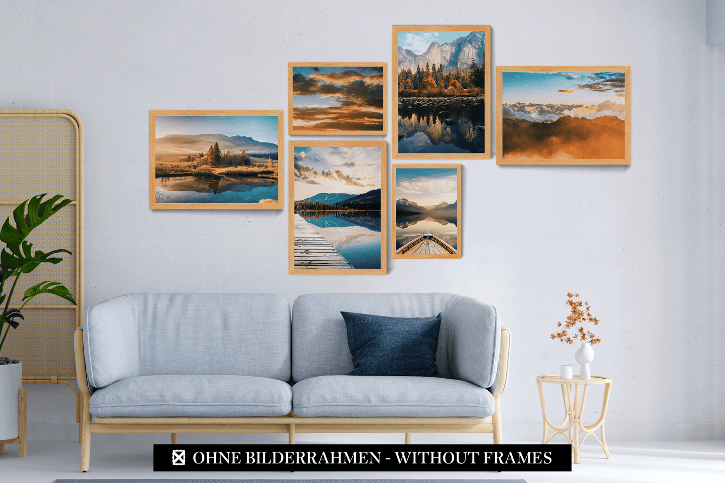 » Bergpanorama mit Sonnenuntergang « Poster Set als Wohnzimmer Deko | 4x A3 + 2x A4 Wandbilder Collage | ohne Rahmen