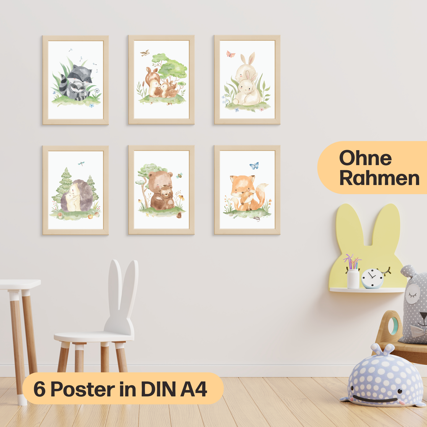 6er Boho Mutter & Baby Waldtiere Poster-Set fürs Kinderzimmer I Babyzimmer Deko