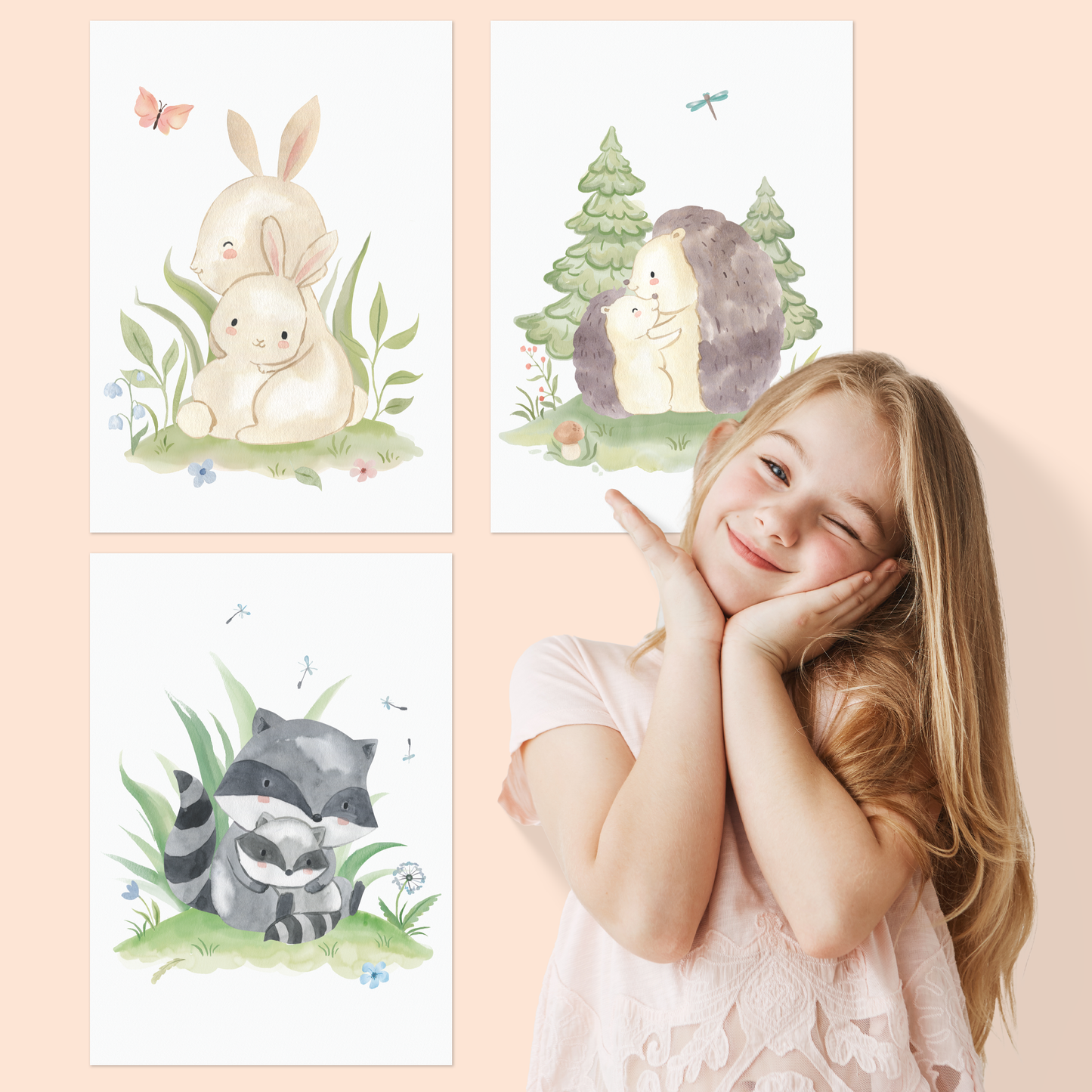 6er Boho Mutter & Baby Waldtiere Poster-Set fürs Kinderzimmer I Babyzimmer Deko