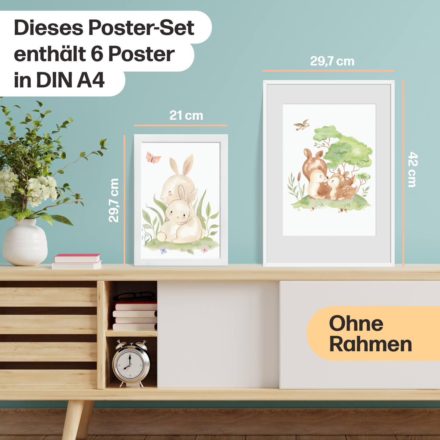6er Boho Mutter & Baby Waldtiere Poster-Set fürs Kinderzimmer I Babyzimmer Deko