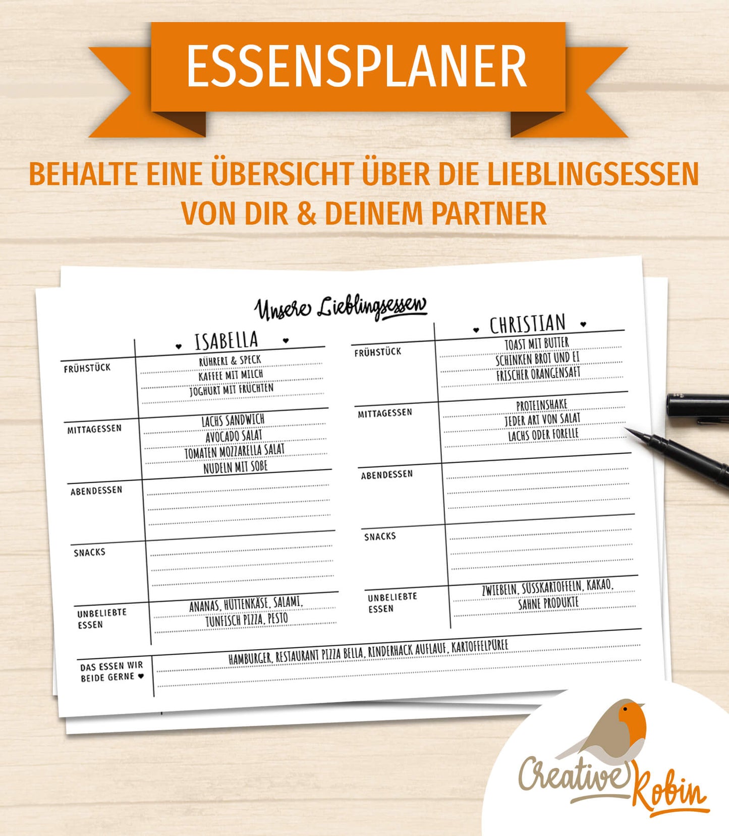 ESSENSPLANER für die ganze Familie mit Einkaufsliste | Plane die Gerichte für die Woche und mach dir direkt eine Einkaufsliste.