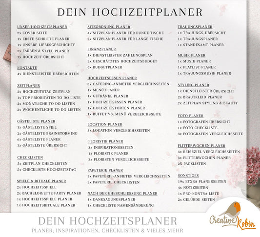 HOCHZEITSPLANER | Hochzeitsplanung Buch | Trauzeugin Planer | Hochzeit planen Checkliste | Hochzeit DIY | 130 Seiten Pdf Planner A4