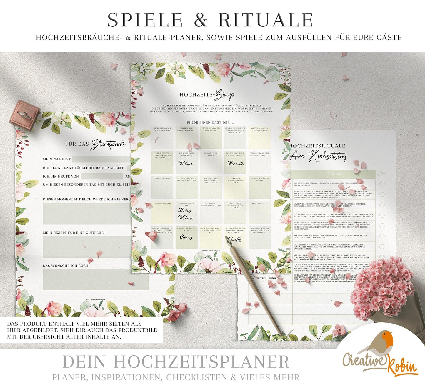 HOCHZEITSPLANER | Hochzeitsplanung Buch | Trauzeugin Planer | Hochzeit planen Checkliste | Hochzeit DIY | 130 Seiten Pdf Planner A4