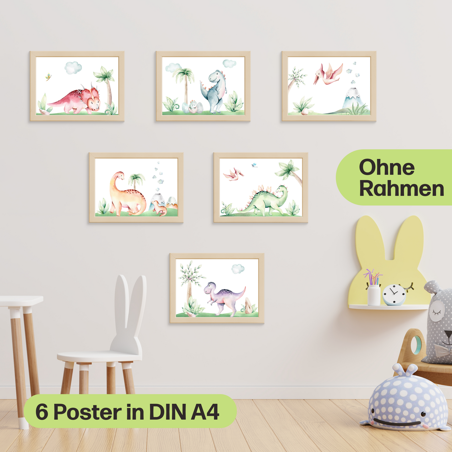 6er Dino Poster-Set fürs Kinderzimmer I Babyzimmer Deko