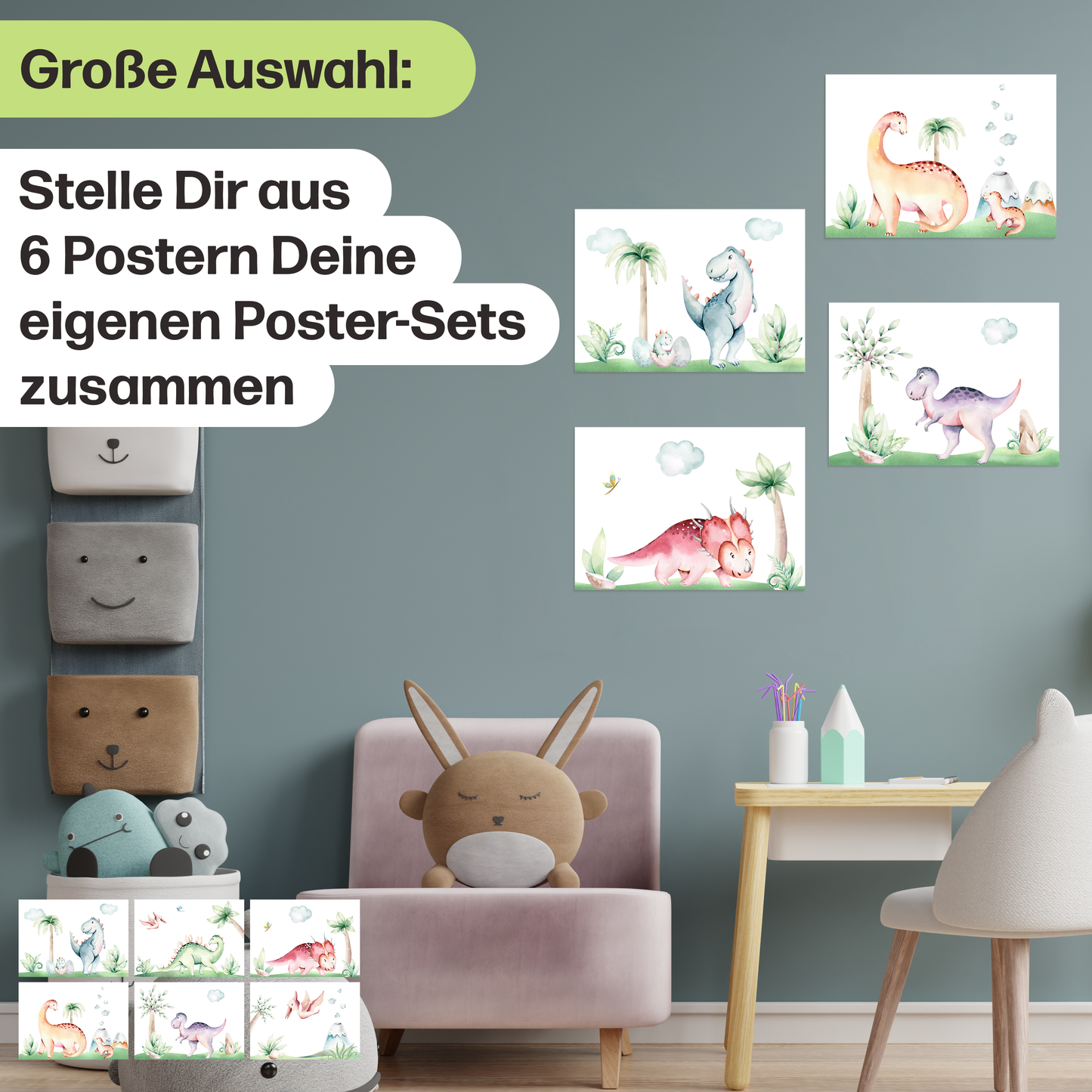 6er Dino Poster-Set fürs Kinderzimmer I Babyzimmer Deko