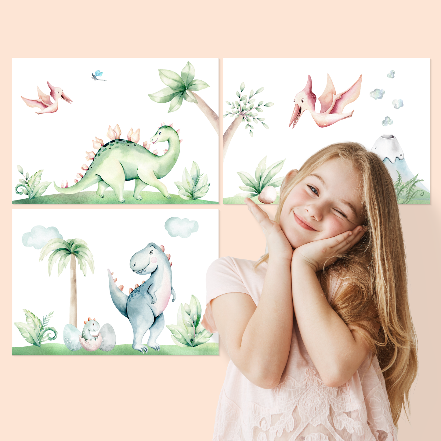6er Dino Poster-Set fürs Kinderzimmer I Babyzimmer Deko