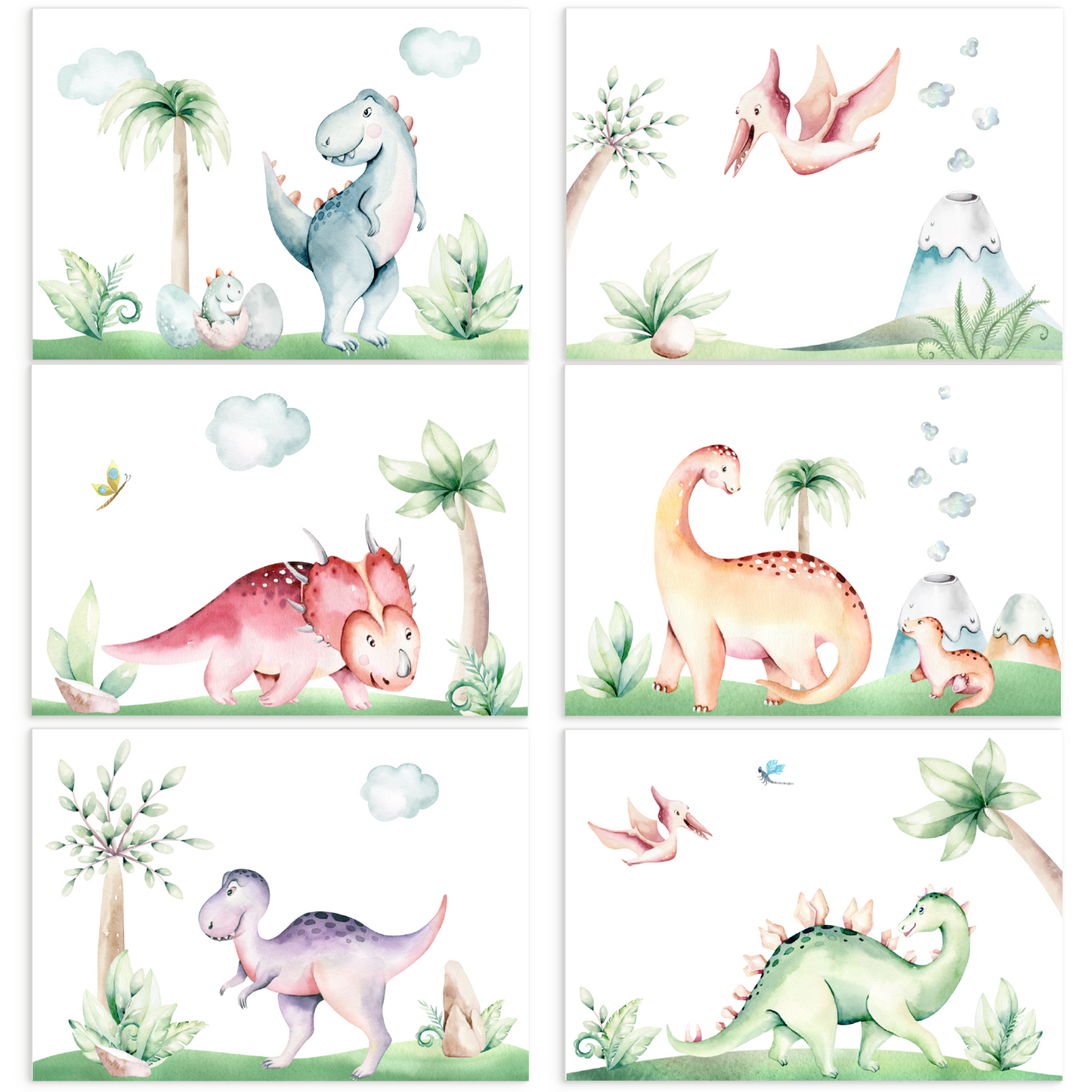 6er Dino Poster-Set fürs Kinderzimmer I Babyzimmer Deko