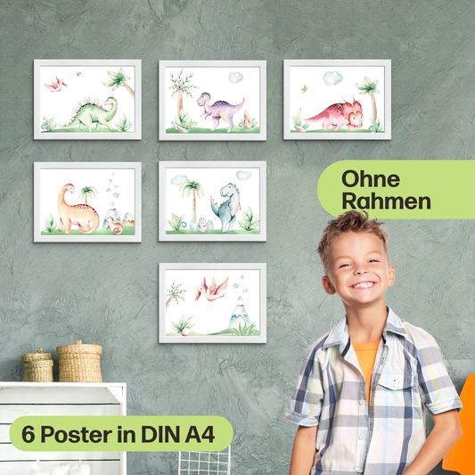 6er Dino Poster-Set fürs Kinderzimmer I Babyzimmer Deko