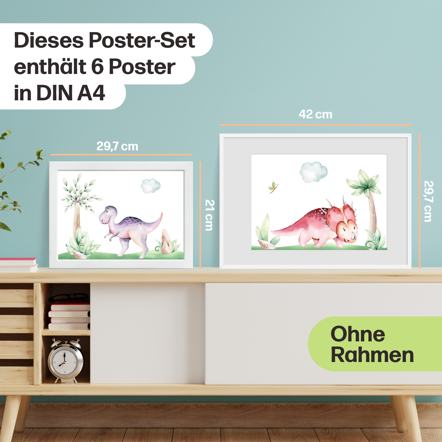 6er Dino Poster-Set fürs Kinderzimmer I Babyzimmer Deko