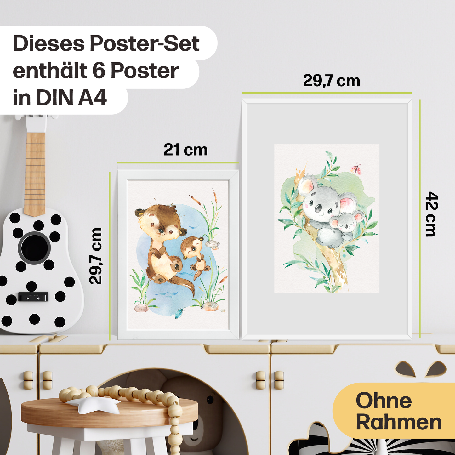 Exotische Mutter & Baby Tiere Poster-Set fürs Kinderzimmer I Babyzimmer Deko