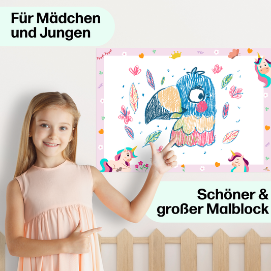 Einhorn Malblock und Malunterlage für Kinder & Erwachsene