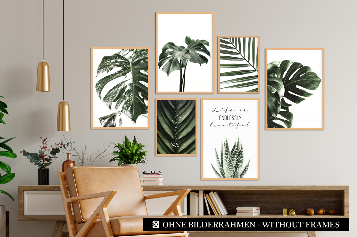 » Monstera Pflanzen « Poster Set als Wohnzimmer Deko | 4x A3 + 2x A4 Wandbilder Collage | ohne Rahmen
