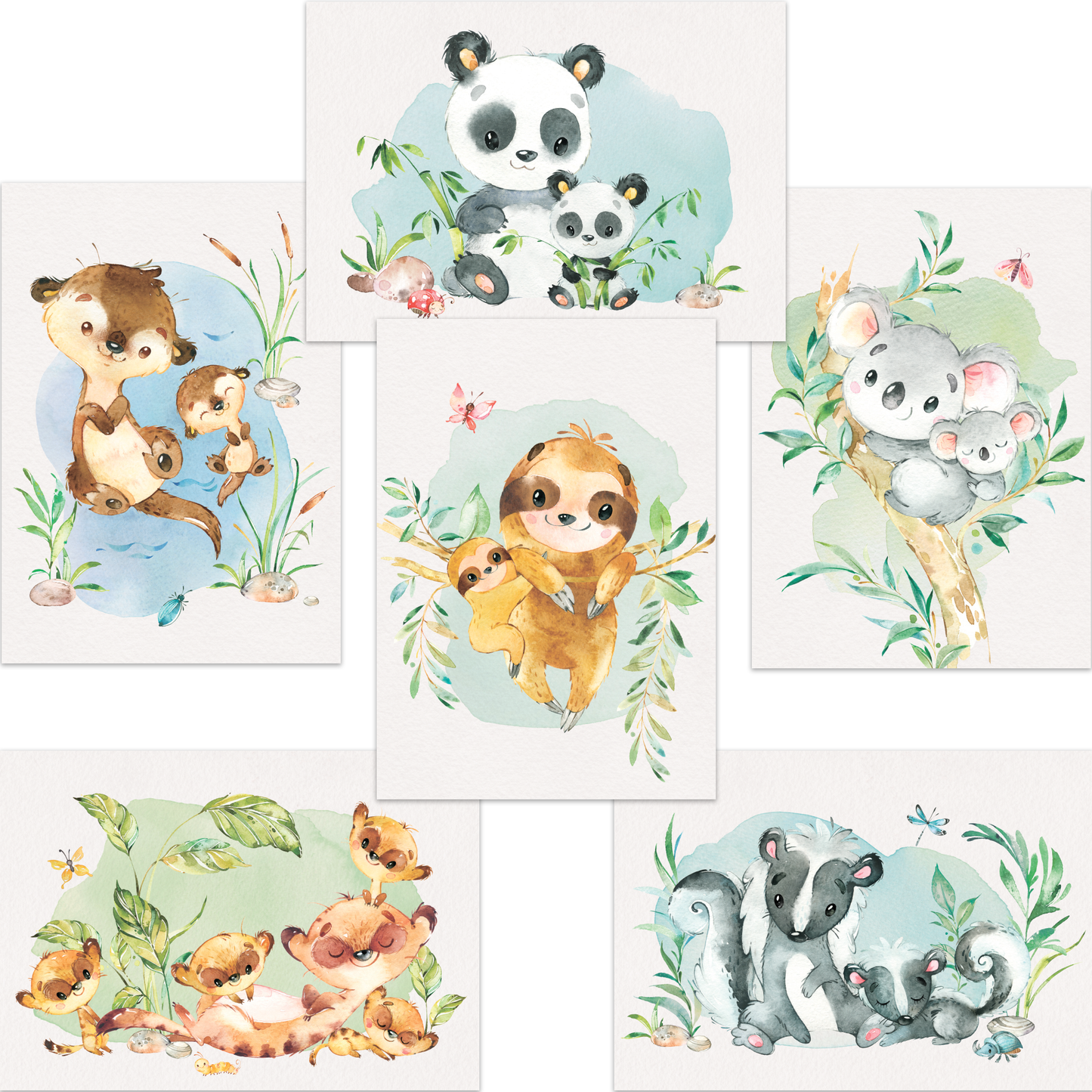 Exotische Mutter & Baby Tiere Poster-Set fürs Kinderzimmer I Babyzimmer Deko