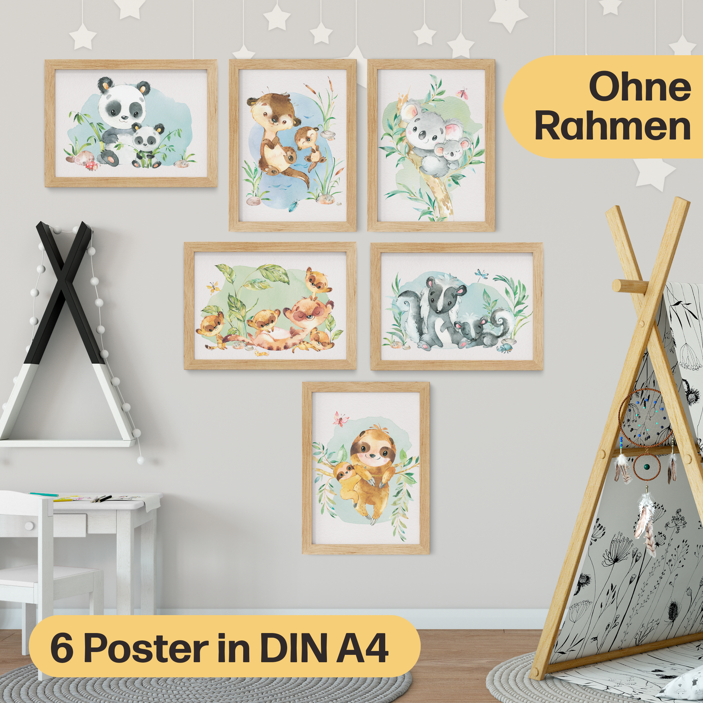 Exotische Mutter & Baby Tiere Poster-Set fürs Kinderzimmer I Babyzimmer Deko