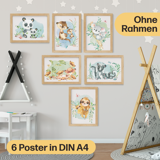 Exotische Mutter & Baby Tiere Poster-Set fürs Kinderzimmer I Babyzimmer Deko