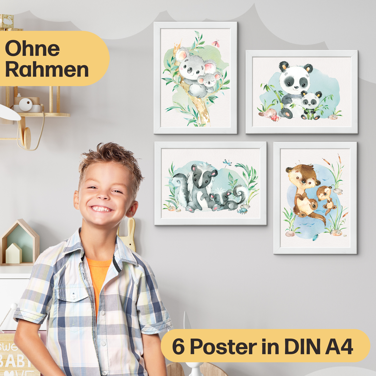 Exotische Mutter & Baby Tiere Poster-Set fürs Kinderzimmer I Babyzimmer Deko