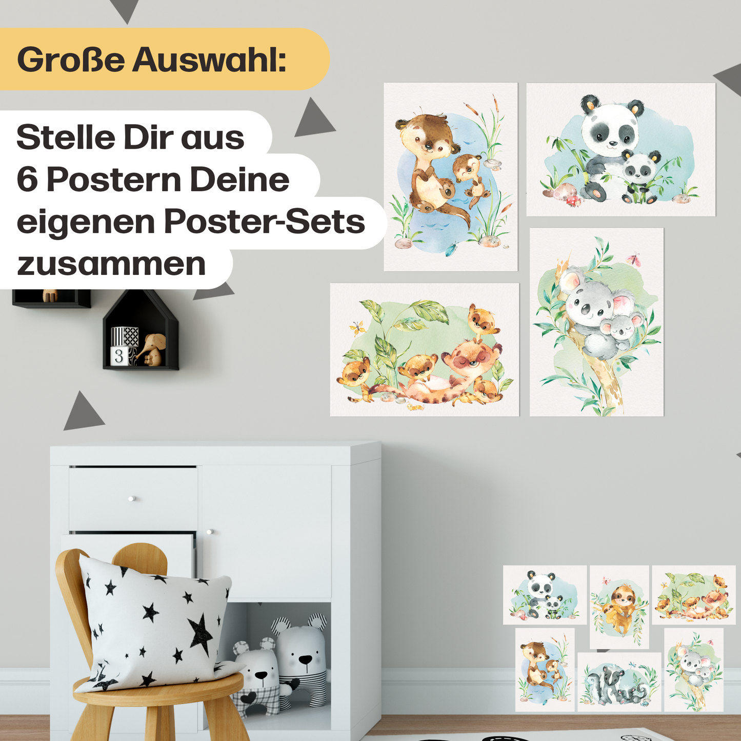 Exotische Mutter & Baby Tiere Poster-Set fürs Kinderzimmer I Babyzimmer Deko
